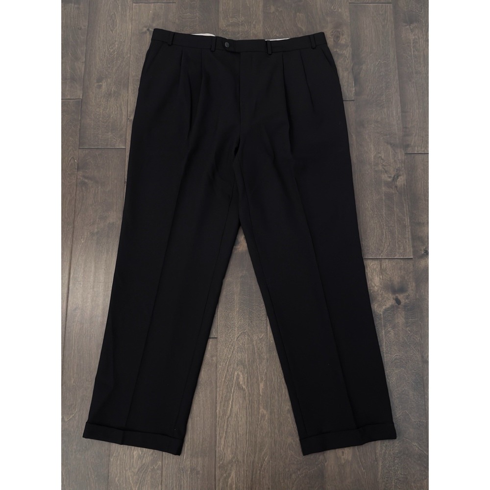 Ralph Lauren Mens 40X32 Black Pleated Dress Pants 100% Wool Cuffed Super 100s